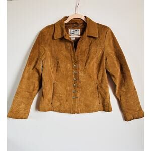 Vintage Y2K Tria Western Women's 100% Suede Leather Tan Jacket Size Medium